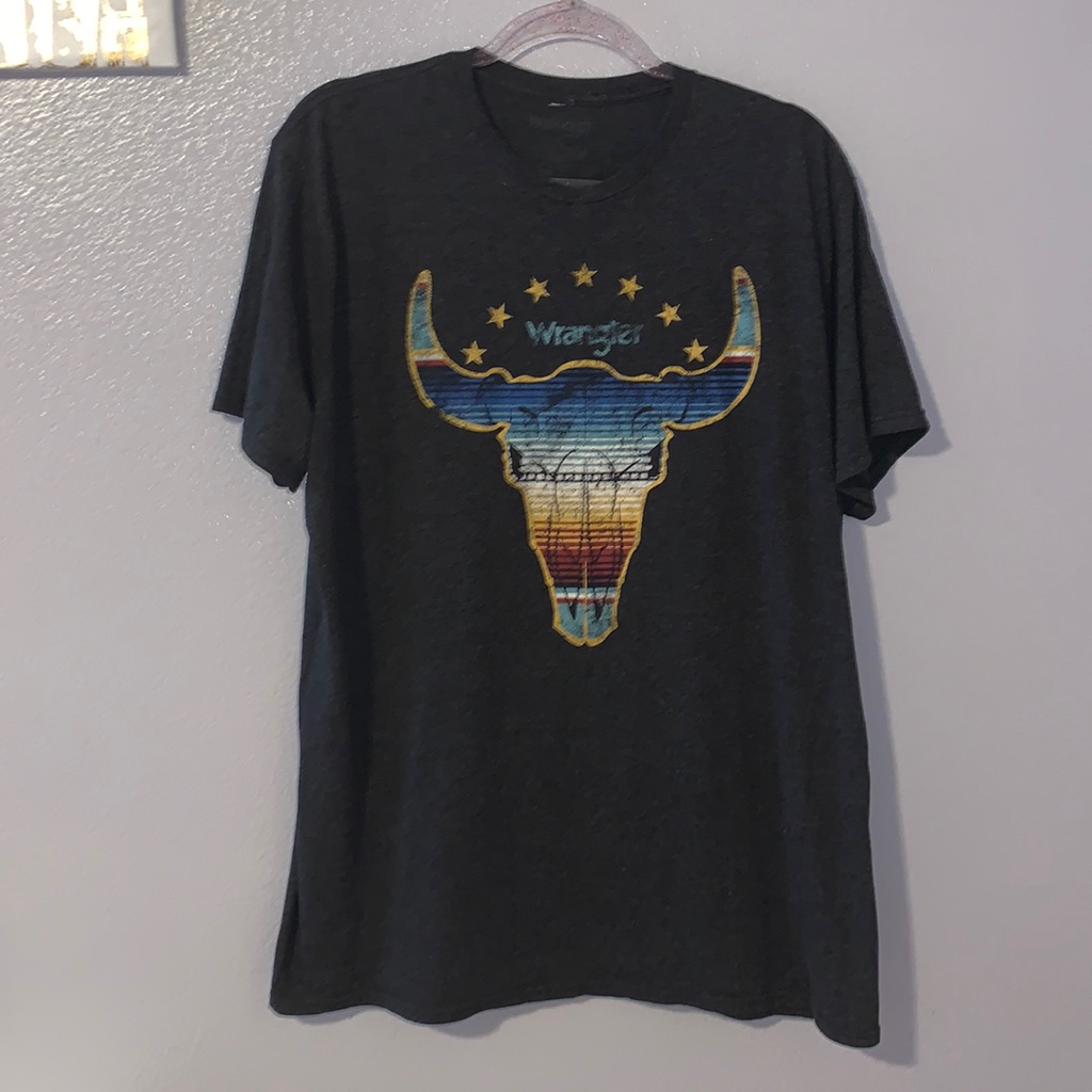 Wrangler Western Bull Gray Casual Short Sleeve Shirt